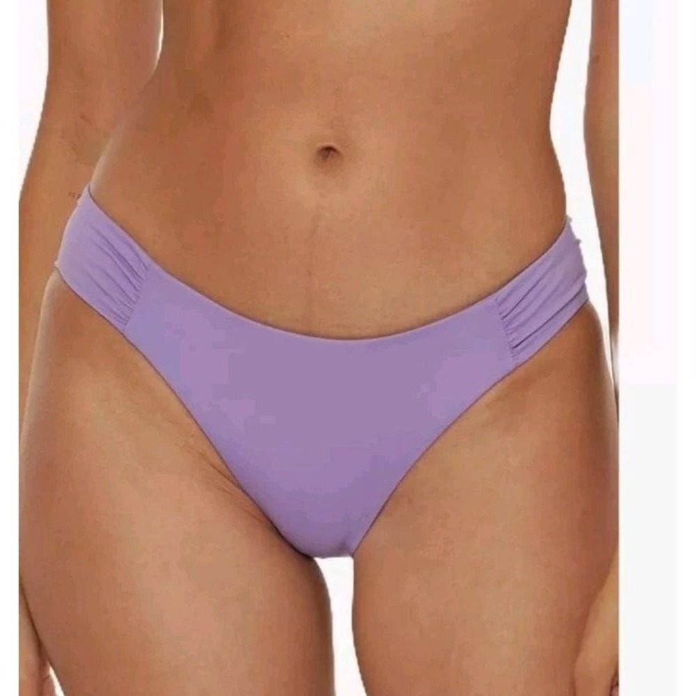 BECCA Lavender Purple Swimsuit Bottoms Ruched Bikini Bottom   NWT Medium